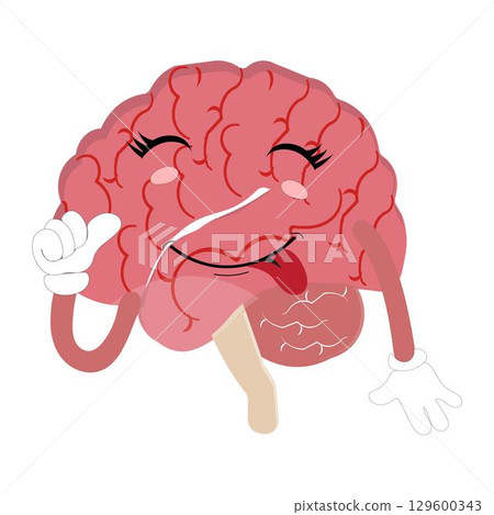 Vector illustration of cute cartoon brain mascot in various fun and expressive poses. Expressive Brain Illustration 129600343