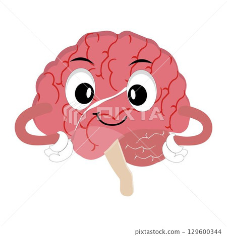 Vector illustration of cute cartoon brain mascot in various fun and expressive poses. Expressive Brain Illustration 129600344