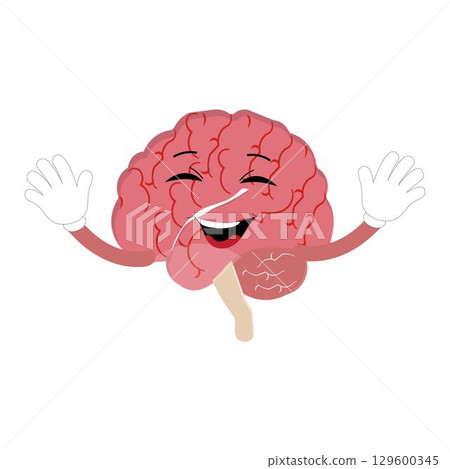 Vector illustration of cute cartoon brain mascot in various fun and expressive poses. Expressive Brain Illustration 129600345