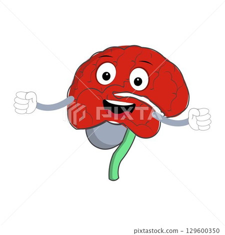 Vector illustration of cute cartoon brain mascot in various fun and expressive poses. Expressive Brain Illustration 129600350