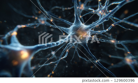 Neurons firing and transmitting signals in the brain, creating a complex network of interconnected cells essential for cognitive function 129600396