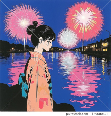 Illustration: Fireworks over Uji River 129600622