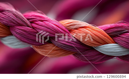 Vibrant and Colorful Braided Strands of Fine Threads Seamlessly Integrated for Creative Designs 129600894