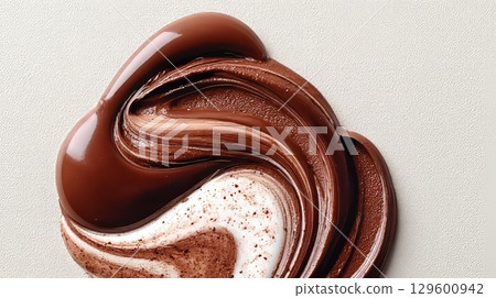 Indulgent Swirl of Melted Chocolate in a Tempting Vortex Design, Perfect for Dessert Lovers Delight 129600942