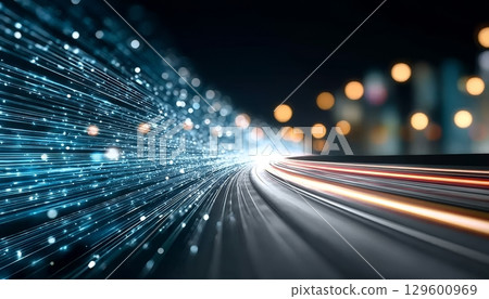 High Speed Network Internet Data Fiber Optics Blur Effect Abstract Communication Technology Design 129600969