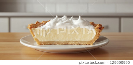 Deliciously Crafted Lemon Meringue Pie with Flaky Crust, Tangy Filling, and Whipped Meringue Topping 129600990