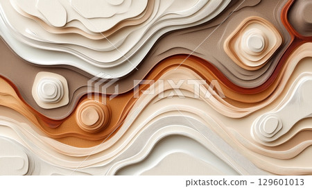 Modern Abstract Beige and Cream Design with Carved Paper Layers and Smooth Fluid Swirls for Elegance 129601013