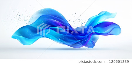 Delicate, Wavy Silk Veils in Light Sky Blue and White, Abstract Modern Air Stream Curve Pattern 129601289
