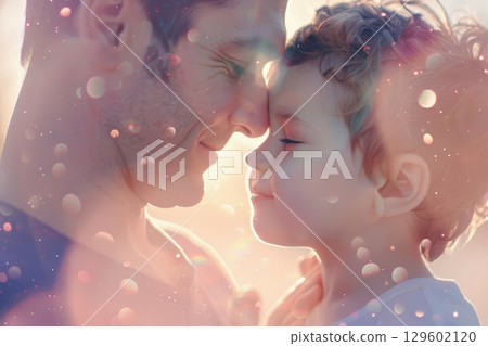 Touching scene of a father hugging child tightly, ideal for family, support, and care messaging. 129602120