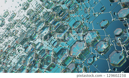 Abstract Image of a Molecular Hexagonal Network With Shiny Spherical Elements 129602238