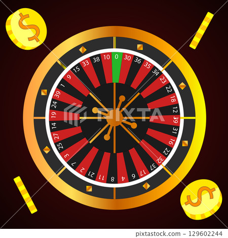 Roulette Wheel with Gold Coins Gambling Concept Vector Roulette Wheel with Gold Coins Gambling Concept Vector 129602244