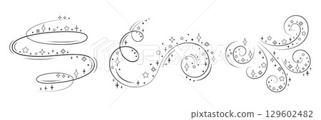 Magic Swirl Sparkle Elements Set. Hand Drawn Decorative Star Trails and Swirls for Fairy Dust, Fantasy, Magic Wand, and Celestial Design Projects Magic Swirl Sparkle Elements Set. Hand Drawn Decorative Star Trails and Swirls for Fairy Dust, Fantasy, Magic Wand, and Celestial Design Projects 129602482