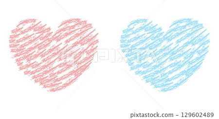 Hand Drawn Pastel Hearts in Crayon Texture. Pink and Blue Scribble Heart Illustration for Love, Valentine, Gender Reveal, Romantic and Kids Design Projects Hand Drawn Pastel Hearts in Crayon Texture. Pink and Blue Scribble Heart Illustration for Love, Valentine, Gender Reveal, Romantic and Kids Design Projects 129602489