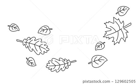 Flying Autumn Leaves Line Art. Editable stroke. Black Outline Vector Illustration of Falling Leaves Blown by Wind, Minimalist Hand Drawn Style for Seasonal, Botanical, or Nature Concepts 129602505