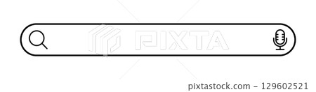 Search Bar Icon. Minimal Line Style UI Element with Magnifying Glass and Microphone Symbol, Isolated Outline Design for Web Interface, Apps, UX Prototypes and Mobile User Experience. Editable stroke 129602521