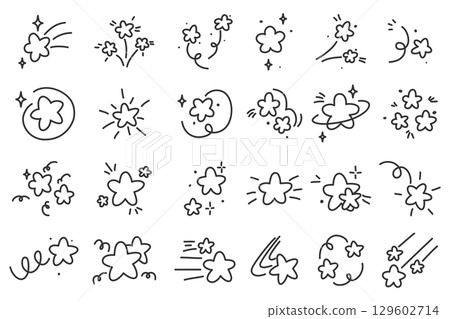 Hand drawn doodle set of stars with sparkles and decorative elements 129602714