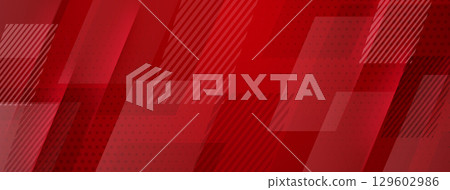 Red geometric shapes and lines create dynamic abstract background. 129602986