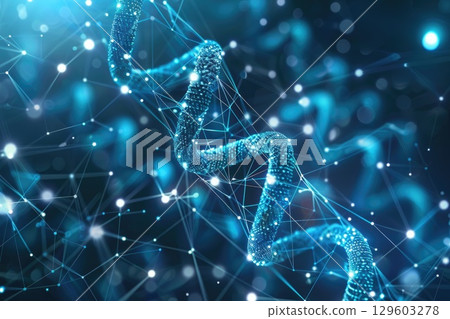 Futuristic DNA Helix with Glowing Data Connections in a Digital Matrix Futuristic DNA Helix with Glowing Data Connections in a Digital Matrix 129603278