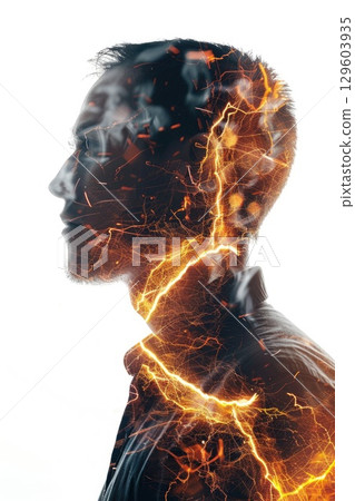 Electrifying Thoughts: Double Exposure Portrait with Lightning Concepts 129603935