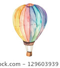 Colorful Watercolor Hot Air Balloon in Flight with Abstract Paint Splashes 129603939