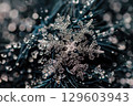 Close Up of Detailed Snowflake on Blue Frosty Background 129603943