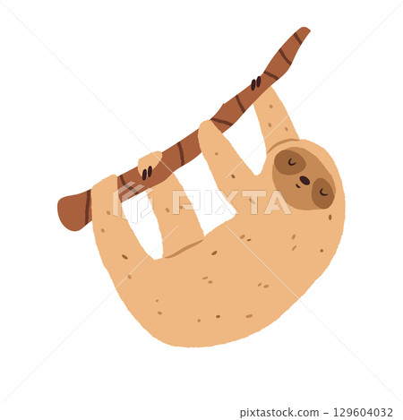 Hand Drawn Textured Vector Sloth Illustration in Cute Cartoon Style for Tropical and Wildlife Designs Hand Drawn Textured Vector Sloth Illustration in Cute Cartoon Style for Tropical and Wildlife Designs 129604032