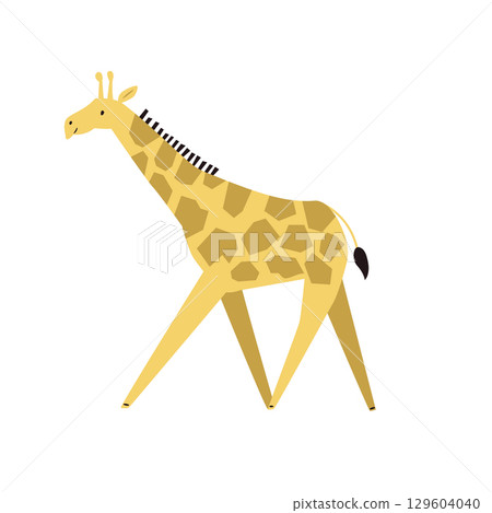 Hand Drawn Vector Illustration of Running Giraffe in Cute Wildlife Cartoon Style 129604040