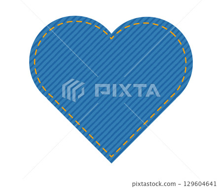 Patch denim heart shape with stitches seam jeans fashion illustration. Flat apparel blue color template isolated  129604641