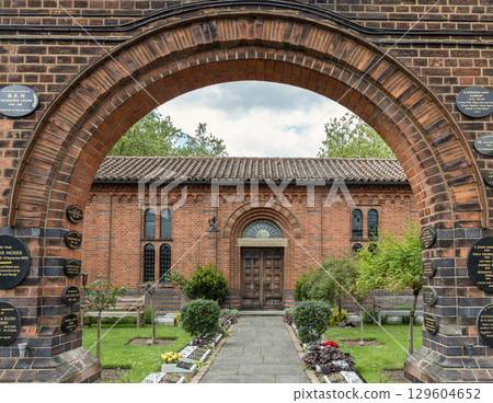 The Ernest George Columbarium, located within the Golders Green Crematorium complex in North London, is a notable structure built in a Lombardic Romanesque Revival style. 129604652