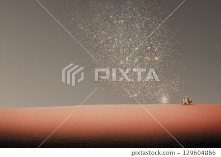 沙漠沙丘上的星空與小城堡的極簡主義照片 129604866