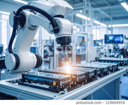 AI-equipped robotic arm assembles electronic devices 129604958