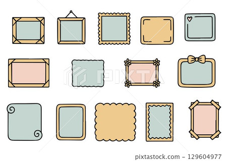 Set of vintage doodle frames. Collection of vintage decorative frames with drawings on white background. Hand drawn vector illustration. Set of vintage doodle frames. Collection of vintage decorative frames with drawings on white background. Hand drawn vector illustration. 129604977