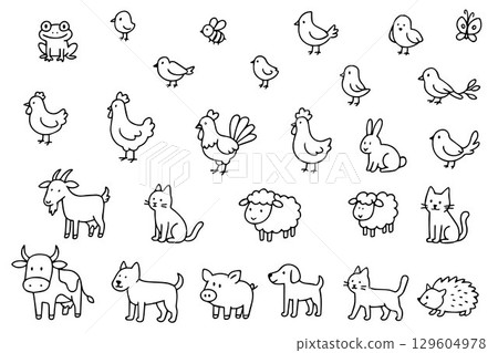 Cute set with farm animals. Big collection with sheep, pigs, cows, chickens, goats. Vector illustration. 129604978