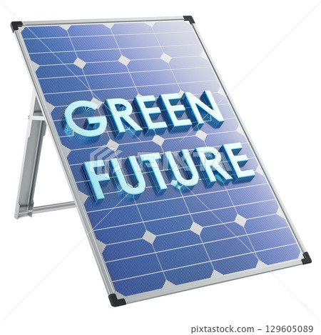 Green Future concept with solar panel. 3D rendering 129605089