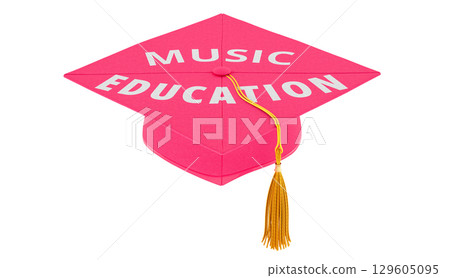 Music Education, concept with graduation cap. 3D rendering Music Education, concept with graduation cap. 3D rendering 129605095