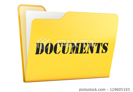 Yellow folder with documents. 3D rendering 129605103