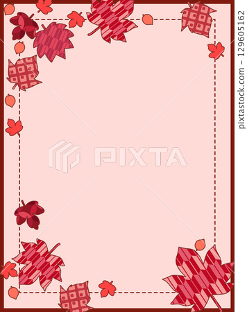 Vertical illustration template of autumn leaves and Japanese patterns 129605162