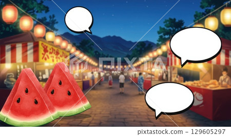 夏季西瓜和演講泡泡 129605297