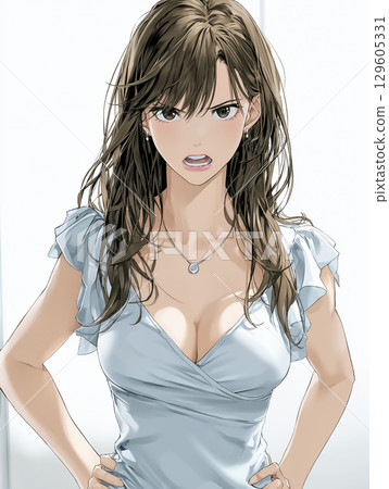 Businesswoman with angry expression looking at camera 129605331