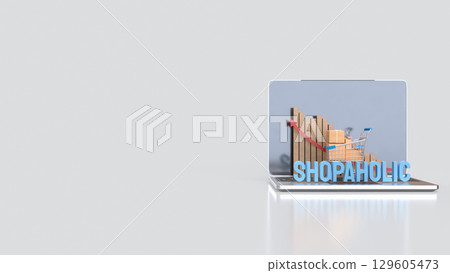 The Shopping Cart and Box on Laptop for shopaholic concept 3d Rendering. The Shopping Cart and Box on Laptop for shopaholic concept 3d Rendering. 129605473