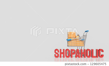 The Shopping Cart and Box for shopaholic concept 3d Rendering. The Shopping Cart and Box for shopaholic concept 3d Rendering. 129605475