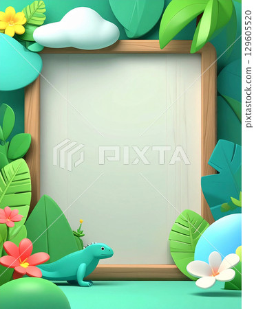 熱帶花卉和鳥類的彩色框架 129605520