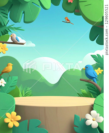 熱帶花卉和鳥類的彩色框架 熱帶花卉和鳥類的彩色框架 129605521