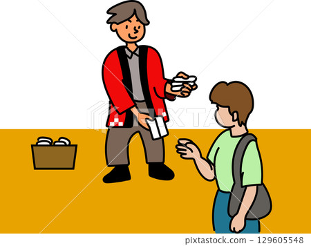 A man handing out tissues and passersby 129605548