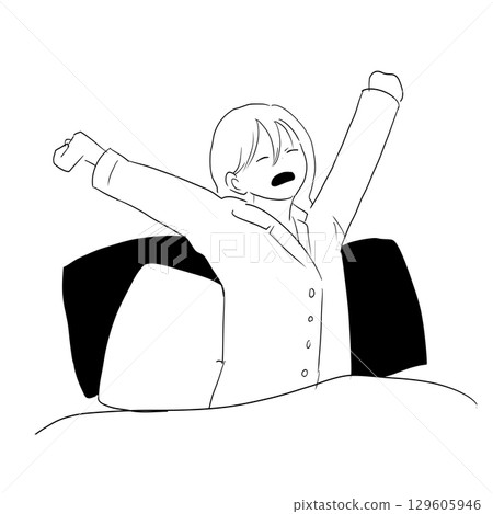 一位女士醒來後伸展身體的插圖 一位女士醒來後伸展身體的插圖 129605946