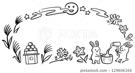 可愛的賞月相框插圖(1種顏色) 可愛的賞月相框插圖(1種顏色) 129606168