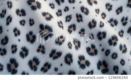 Sophisticated snow leopard pattern fabric exhibiting a seamless arrangement of distinctive spots in a fashionable layout Sophisticated snow leopard pattern fabric exhibiting a seamless arrangement of distinctive spots in a fashionable layout 129606260