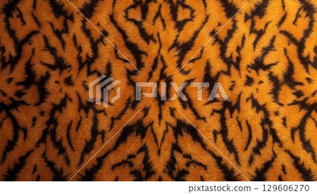 A seamless fabric adorned with a captivating black and brown tiger print that resembles the natural fur of a tiger 129606270