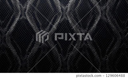 A seamless black and white reptile skin pattern on a textured background 129606488