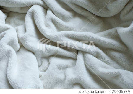 white soft fluffy blanket textile 129606589